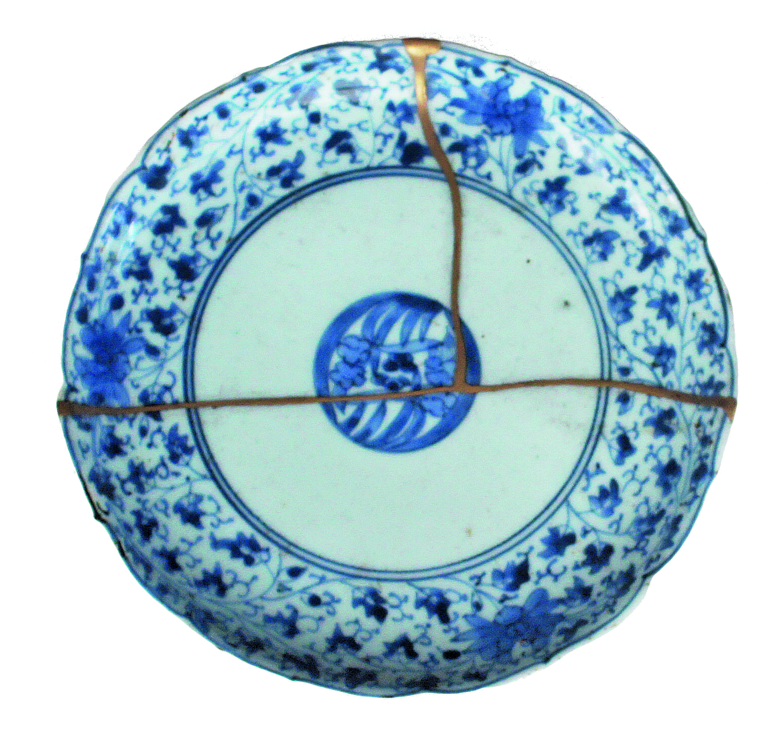 2022-058 Kintsugi blue and white Plate Old imari